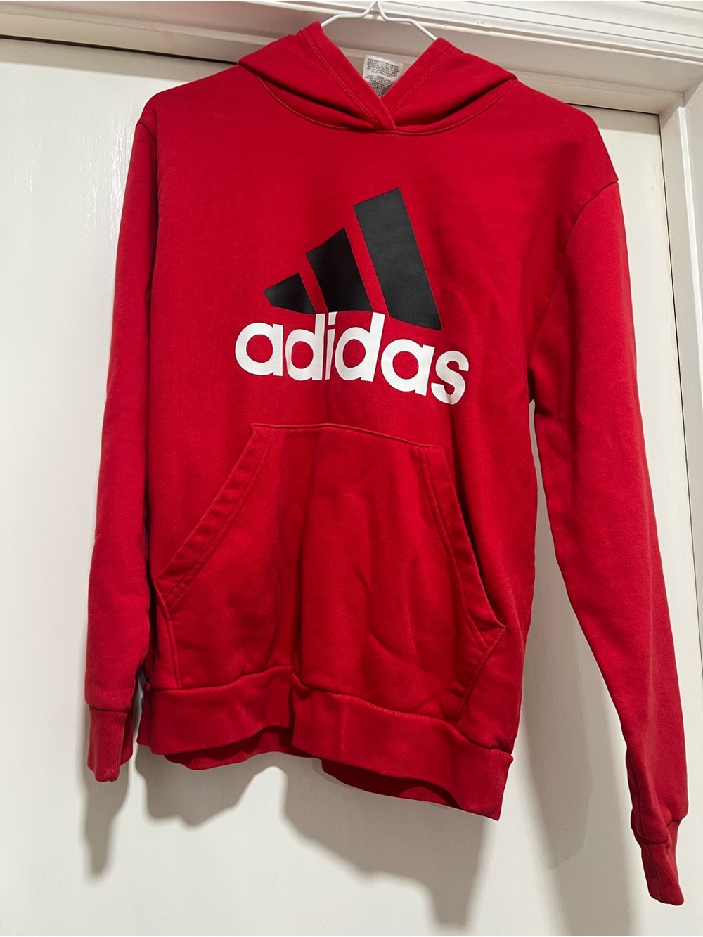 adidas Red Hoodie with Black & White Logo